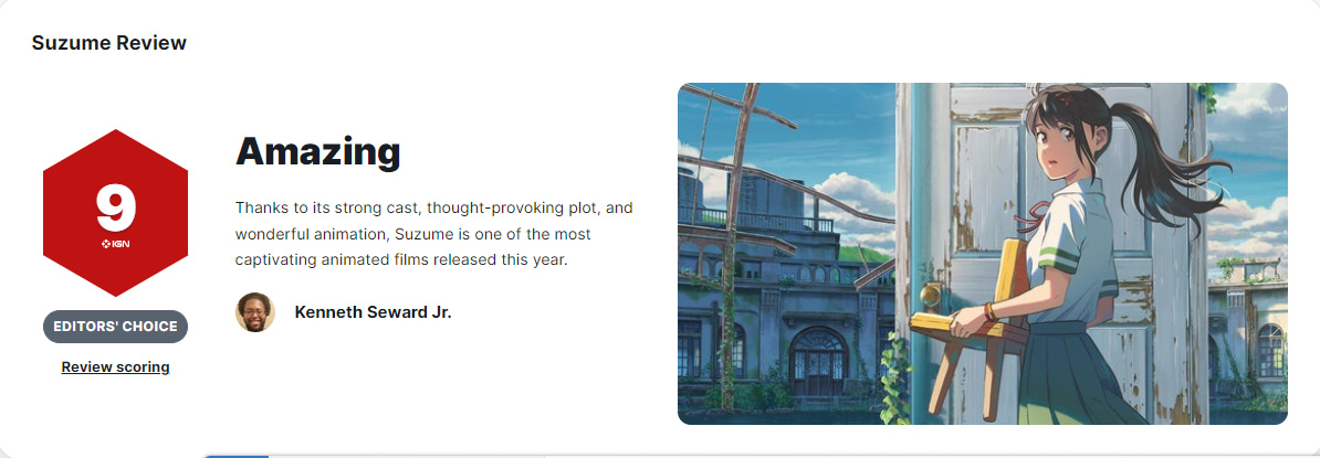 《鈴芽之旅》IGN9分 今年最引人入勝的動畫電影之一-第0張