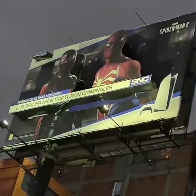 【PC游戏】墨西哥城惊现PS5独占《漫威蜘蛛侠2》巨型广告牌！