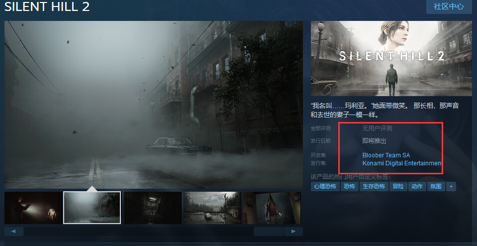 【PC游戏】更新频繁！《寂静岭2重制版》Steam显示“即将推出”-第0张