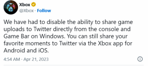 Xbox主机和Win截屏不再支持分享到推特 但App可以