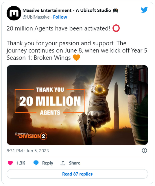 《全境封锁2》玩家人数突破2000万！6月8日上线新DLC