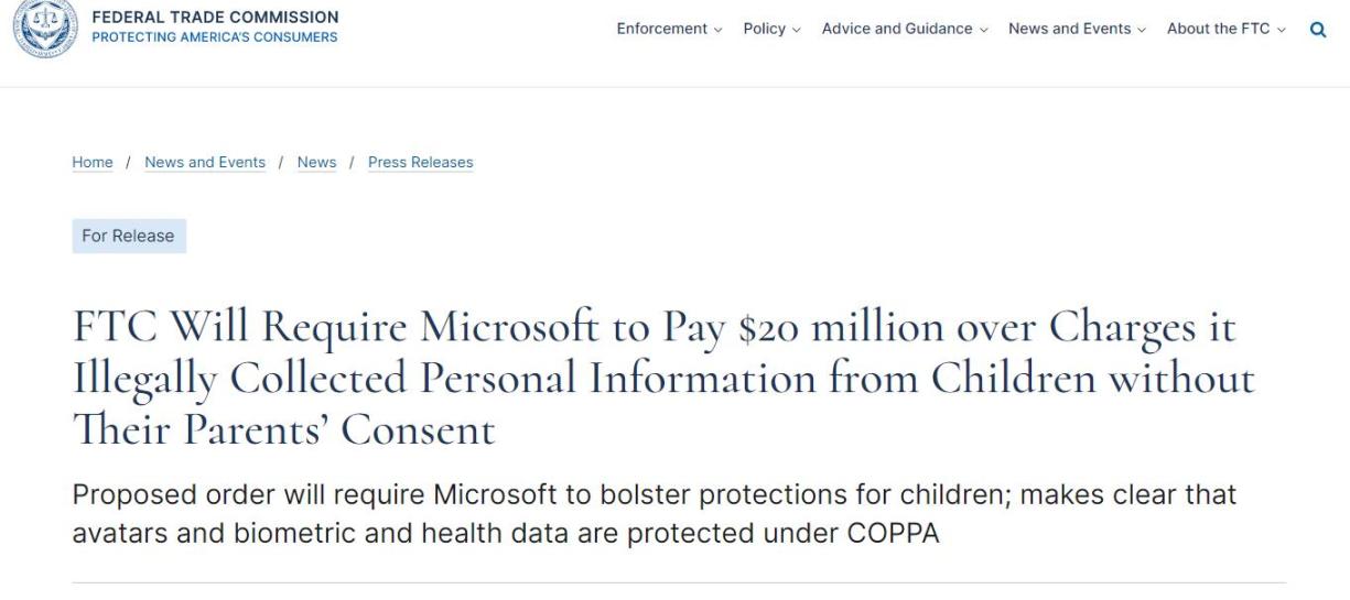 【主機遊戲】Xbox非法收集兒童信息 FTC罰沒微軟兩千萬美元-第1張
