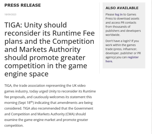 【PC游戏】英国：Unity应重新考虑收费策略 CMA应鼓励引擎竞争-第1张