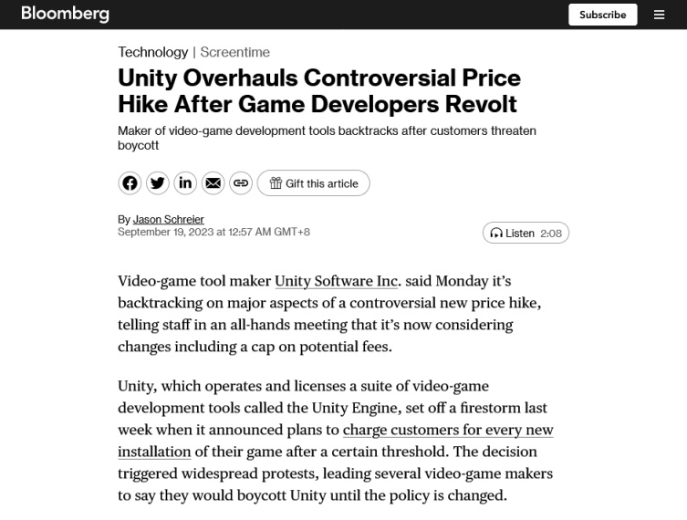 【PC遊戲】Unity會繼續收取“安裝費” 但限制在總收入4%內-第2張