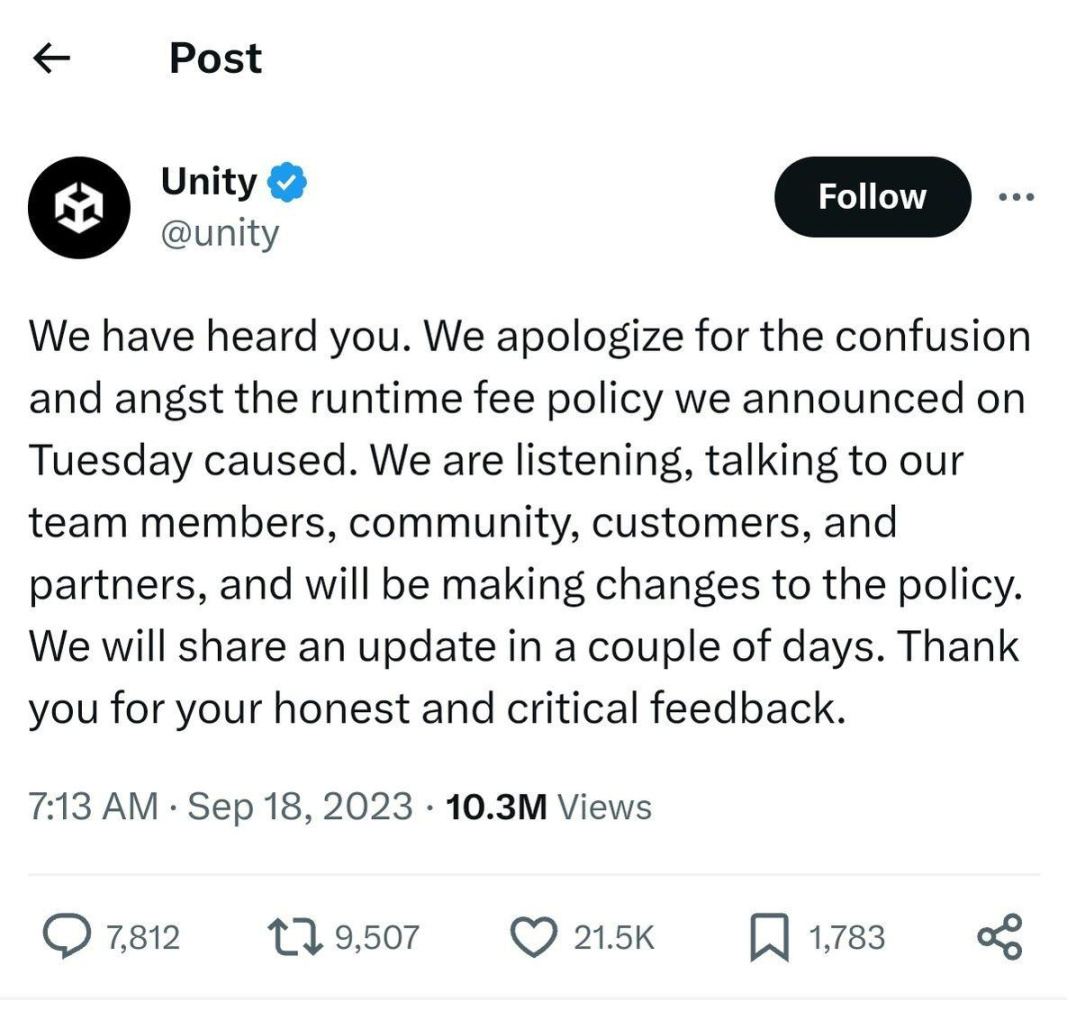【PC遊戲】Unity宣稱會調整新收費政策，是滑跪還是緩兵之計？-第2張