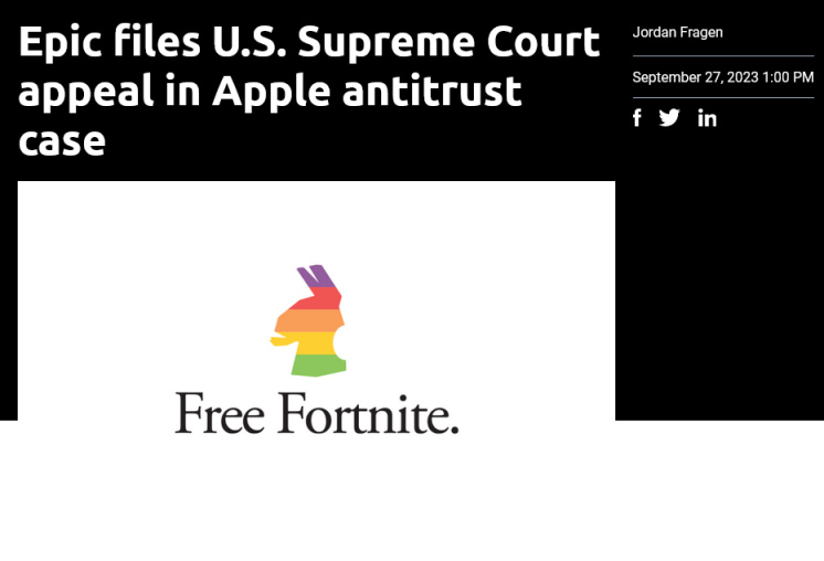 【PC游戏】Epic苹果争端再起 再次向最高法院提起上诉-第1张