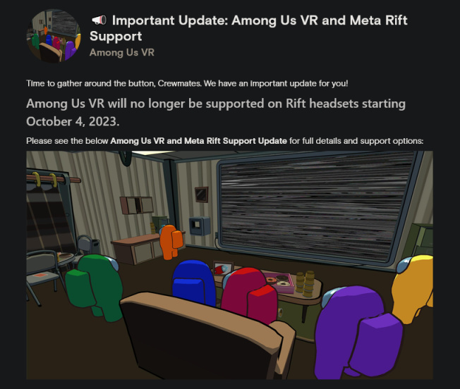 【PC游戏】玩家大多用Steam 《我们之中VR》10月停止支持iOculus Rift-第1张