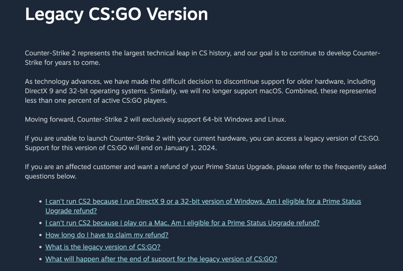V社宣布《CS2》明年起将停止对老旧硬件的支持-第1张
