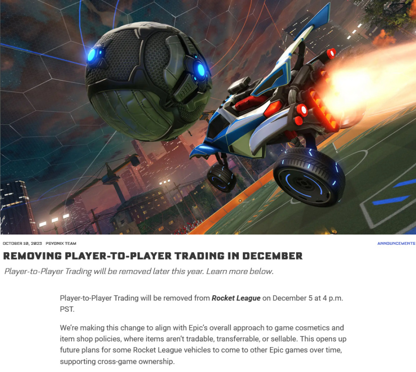 【PC游戏】为符合Epic方针 《火箭联盟》将于12月移除玩家间交易功能-第0张
