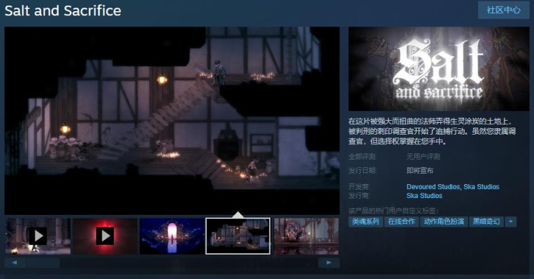 【PC游戏】原Epic独占《盐与献祭》steam页面上线 支持中文-第1张