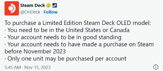【PC游戏】防止黄牛!V社透明SteamDeck OLED添加限购条件