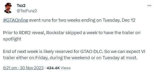 【PC游戏】知名R星内部人士预测 《GTA6》预告最迟下周二发布-第1张