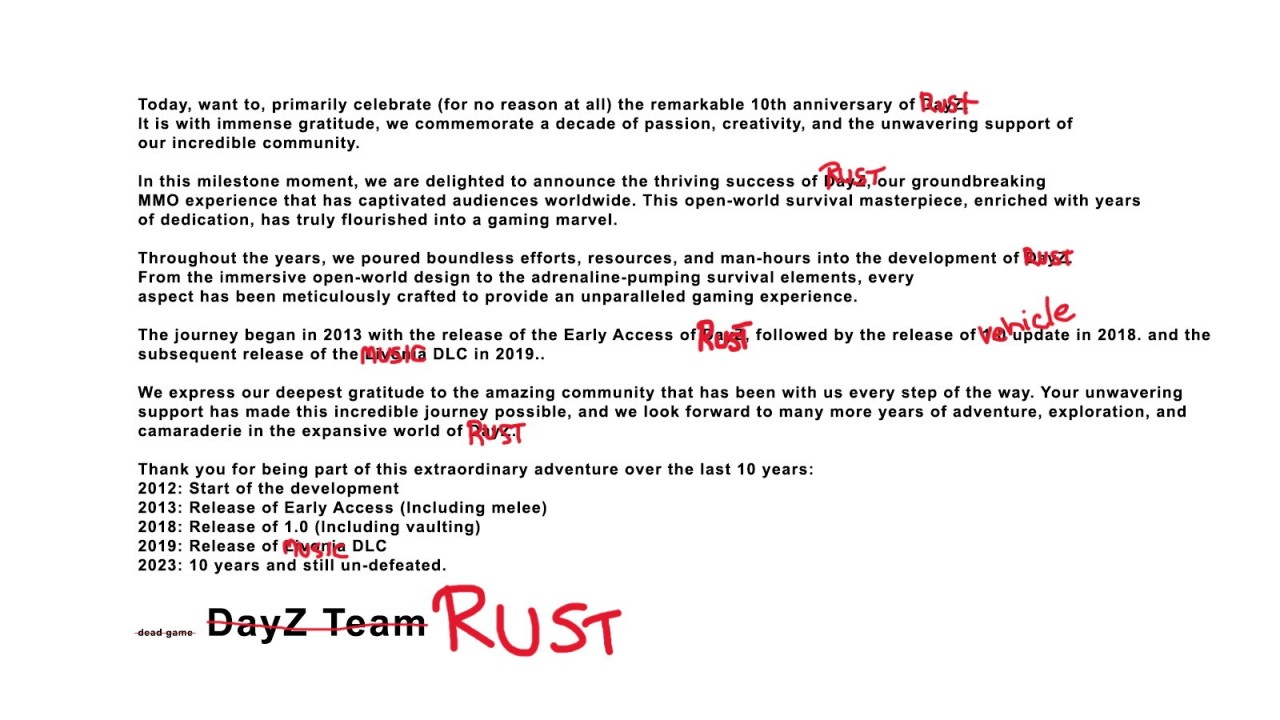 《DayZ》《Rust》官方发文 嘲讽《浩劫前夕》开发商跑路-第2张
