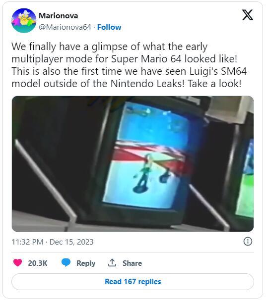 【主机游戏】1995年《超级马里奥64》多人模式，路易吉试玩影像流出
