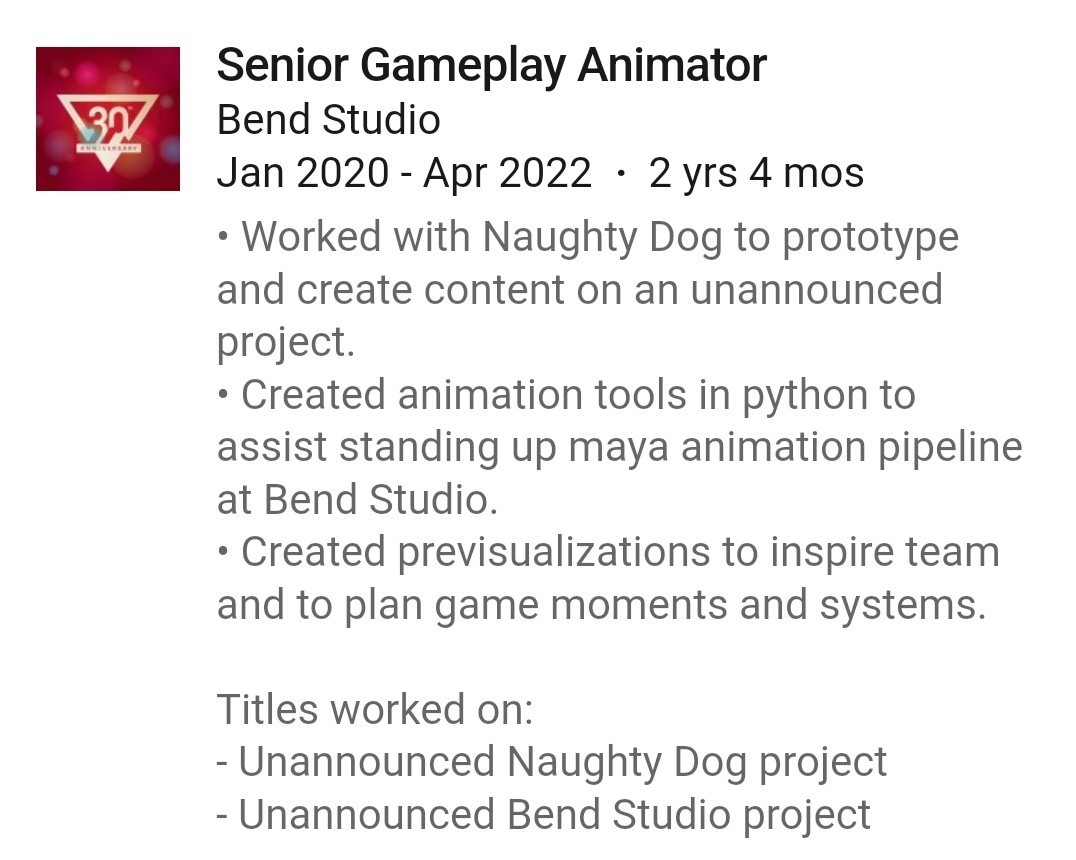 《往日不再》开发商和顽皮狗曾合作开发过未公开项目