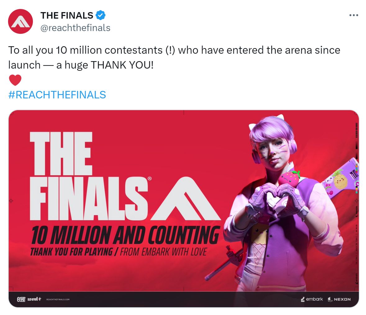 《THE FINALS》玩家人数突破1000万 官方致谢-第1张