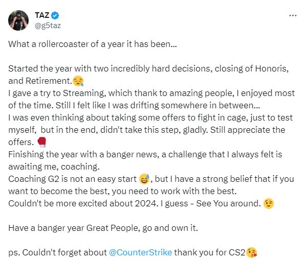 【CS2】TaZ回望2023：甚至想过接受一些八角笼格斗的邀请