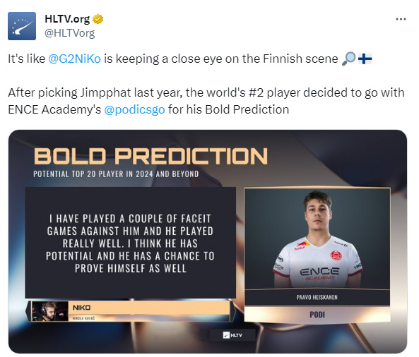 【CS2】HLTV：看來NiKo對芬蘭CS很是關切-第0張