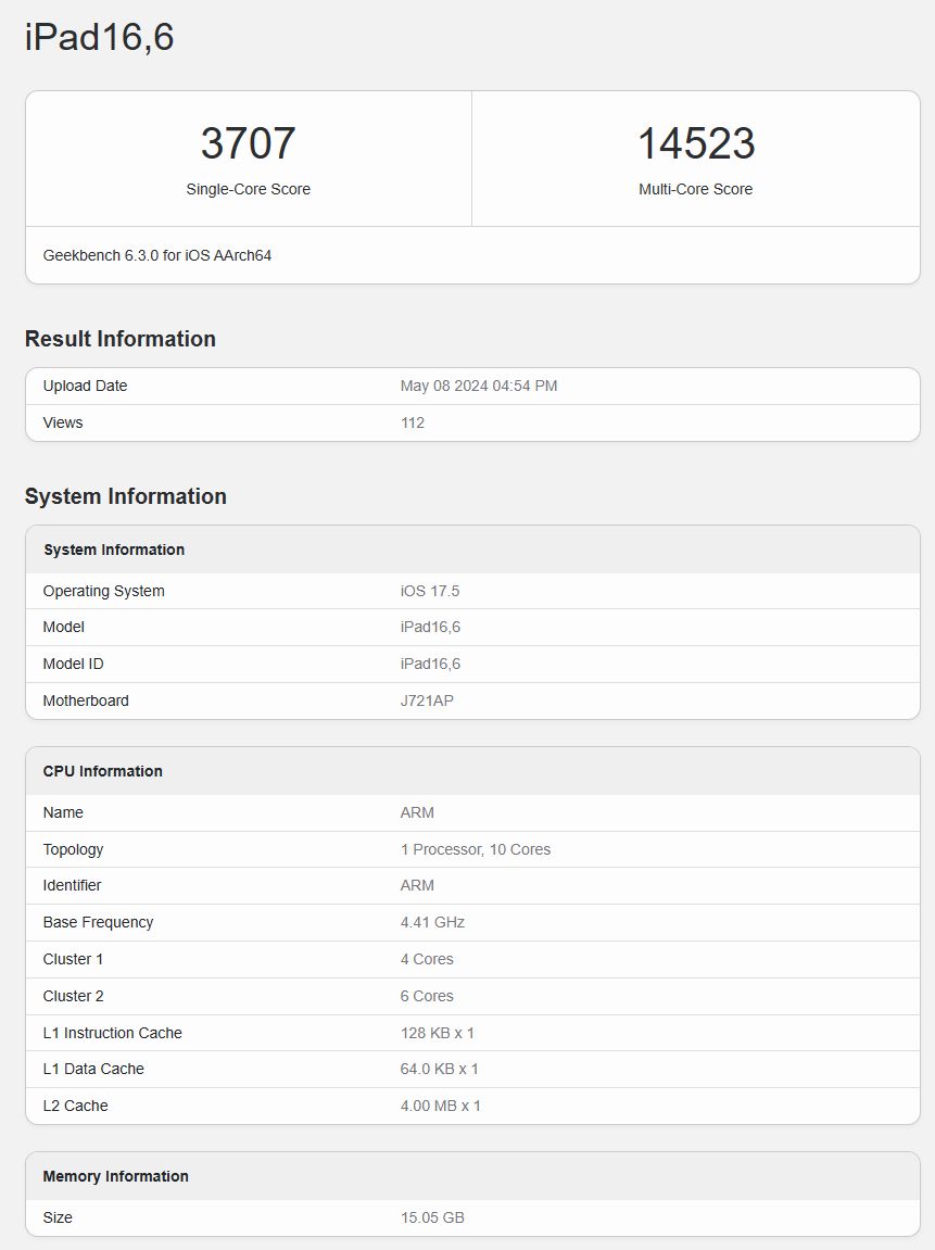 苹果 M4 款 iPad Pro 跑分出炉-第0张