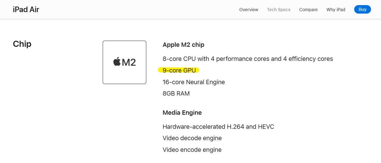 10 核變 9 核GPU版 M2 芯片，2024款蘋果iPad Air官網技術規格更新-第1張