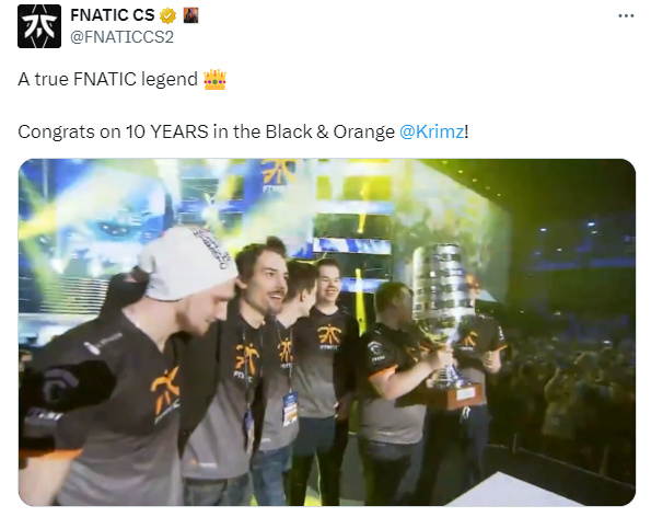 fnatic俱乐部纪念KRIMZ效力橙黑军团十周年-第1张