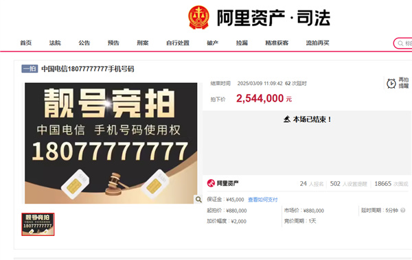 77777777手机靓号拍出285万元天价！只有使用权