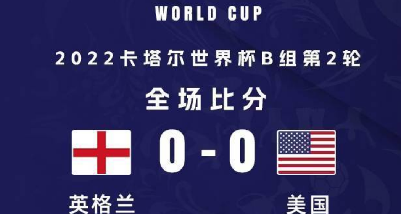 世界杯：英格兰 0-0 闷平美国，双方默契握手言和！