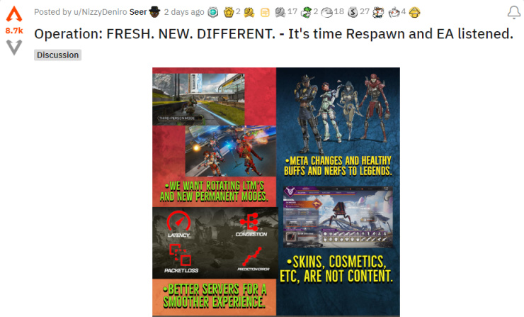 【Apex 英雄】社区玩家对EA和重生发起“FRESH. NEW. DIFFERENT”的诉求-第1张