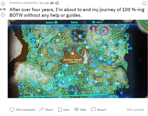 【主机游戏】国外玩家对《塞尔达：旷野之息》中的海拉鲁大陆达成100%探索-第1张