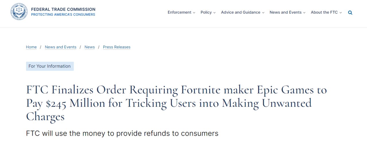 【PC游戏】FTC命令Epic向《堡垒之夜》玩家支付2.45亿美元的赔偿-第1张