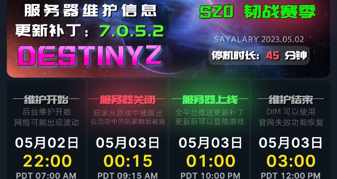 《命运2 停机维护 7.0.5.2》守护者游戏上线丨突袭夹克最后机会