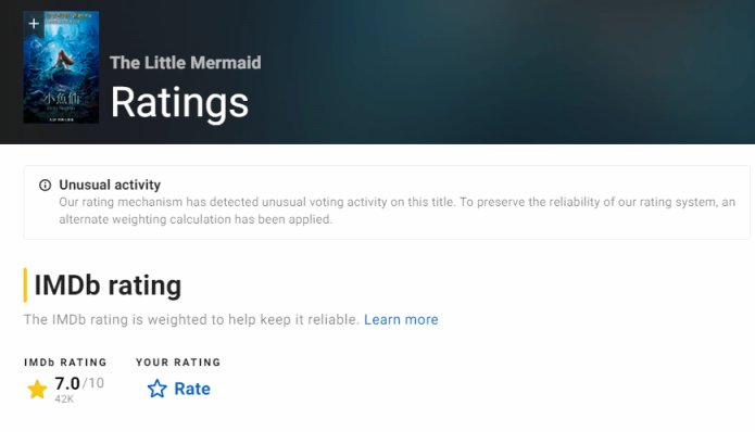 《小美人鱼》IMDb遭差评轰炸！官方出手整治