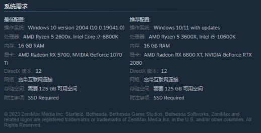 《星空》PC配置：推荐RTX2080 需要125GB空间 或全程联网-第1张