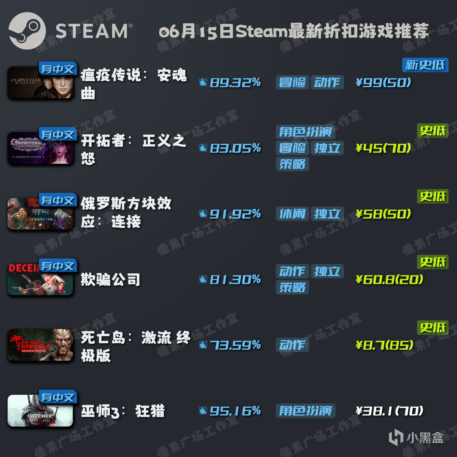 【Steam特惠】6月15日新折扣游戏推荐｜瘟疫传说｜巫师3-第0张