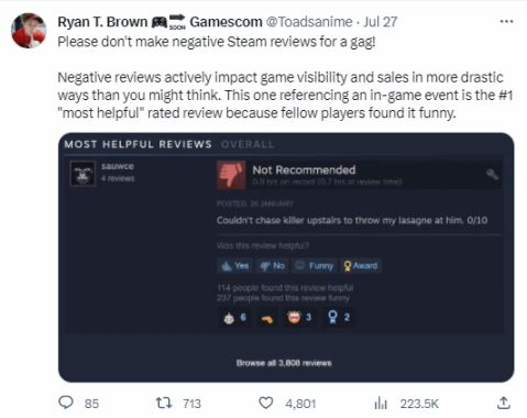【PC遊戲】影響很大：開發者呼籲別為了搞笑給Steam遊戲打差評-第1張