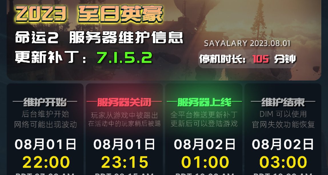 命运2 服务器停机维护 更新补丁 7.1.5.2