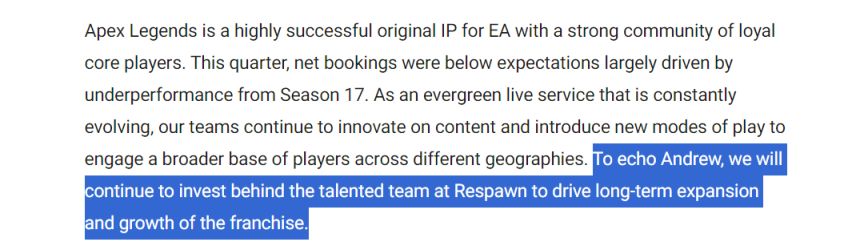 【Apex 英雄】EA财报称Apex在S16大获成功但S17表现低迷，将继续投资扩张市场-第1张