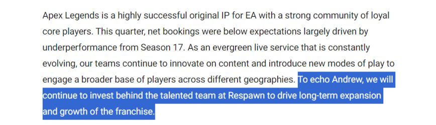【Apex 英雄】EA財報稱Apex在S16大獲成功但S17表現低迷，將繼續投資擴張市場-第1張