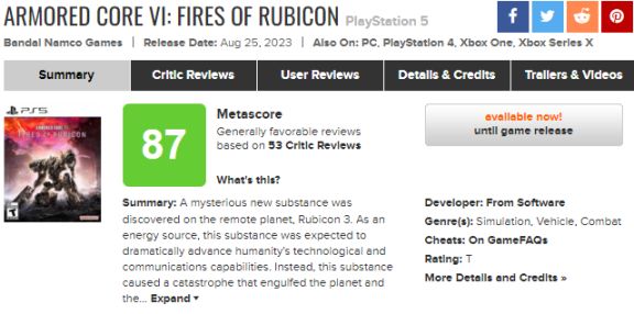 《装甲核心 6》Steam 特别好评！M 站 53 家媒体均分 87 分