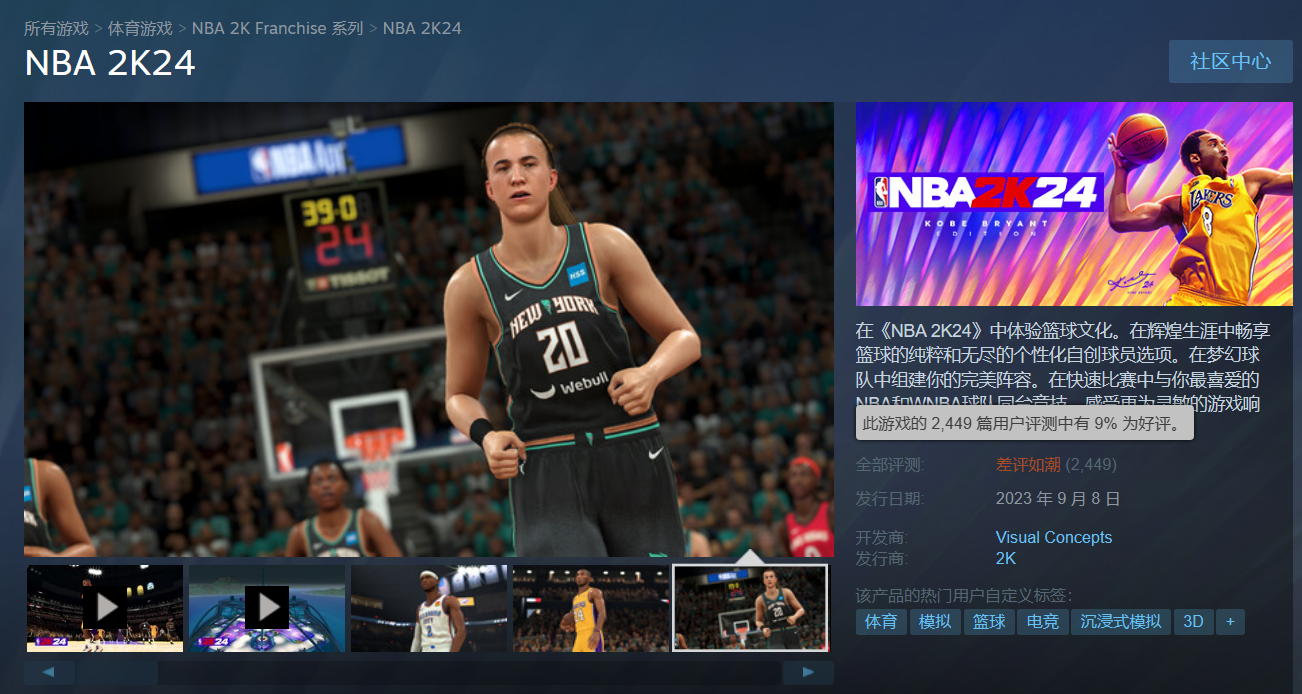 【PC游戏】斩于马下！NBA2K24超越三国杀成Steam差评榜第二