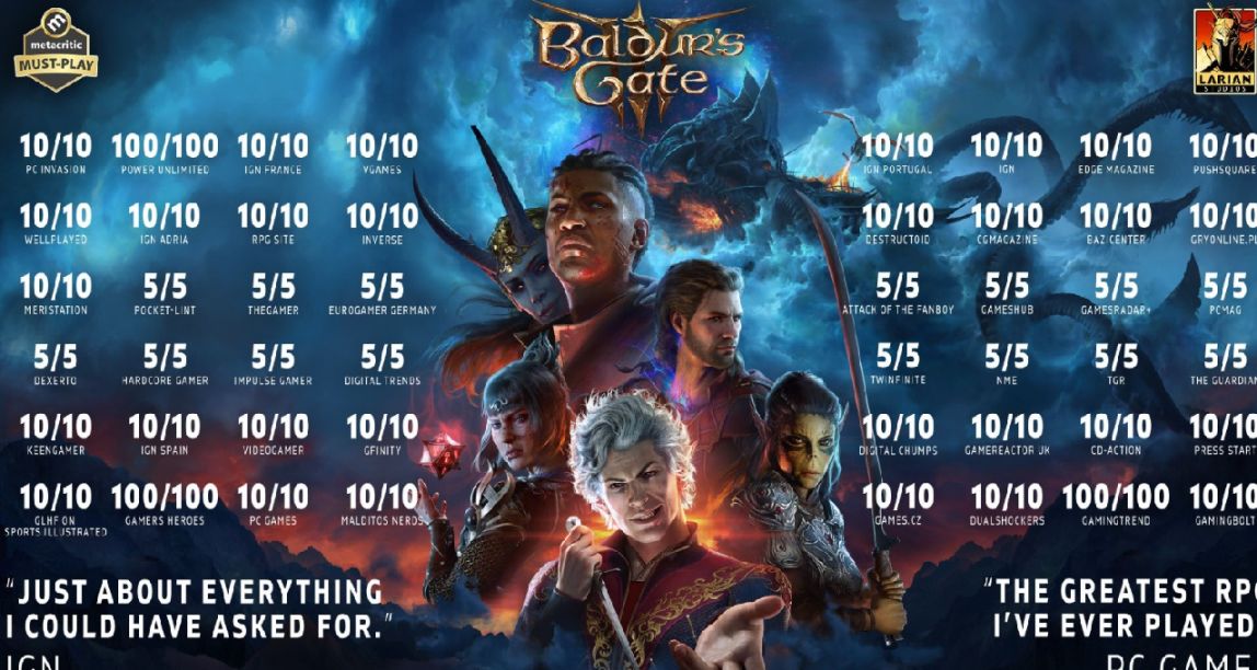 全是滿分！《博德之門3》發佈媒體讚譽圖