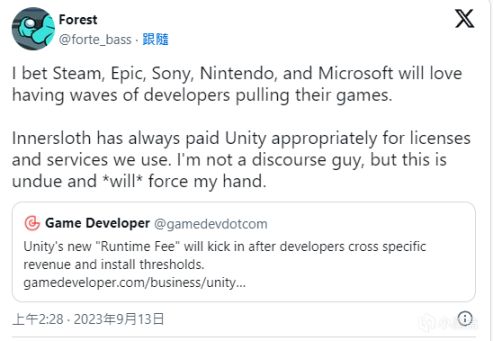 【主機遊戲】抵制Unity收費新規！眾多知名遊戲開發商表達不滿-第4張