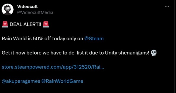 【PC遊戲】受Unity風波影響，《雨世界》開發者打算下架遊戲，今日-50%off