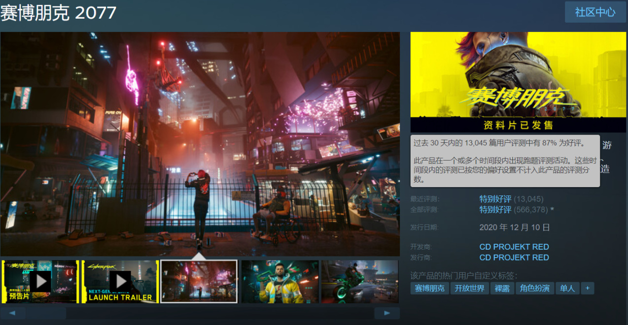 《赛博朋克 2077》豪夺前三，脚踩V社 今日峰值突破24万！