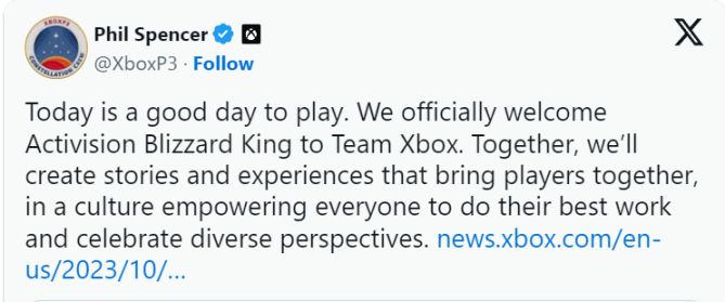 【PC游戏】游戏界最大687亿收购案终成功结束，Xbox官宣动视暴雪加入大家庭-第1张
