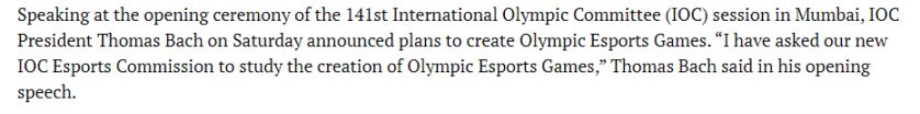 【主机游戏】国际奥委会主席称正在研究举办电竞奥运会-第1张
