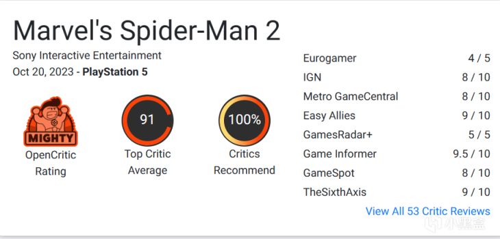 《漫威蜘蛛侠2》媒体评分，IGN8分，MC92分/OC91分-第6张