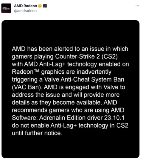 【PC遊戲】AMD顯卡技術Anti-Lag+，遭《CS2》《Apex》系統判定外掛封鎖賬號-第2張