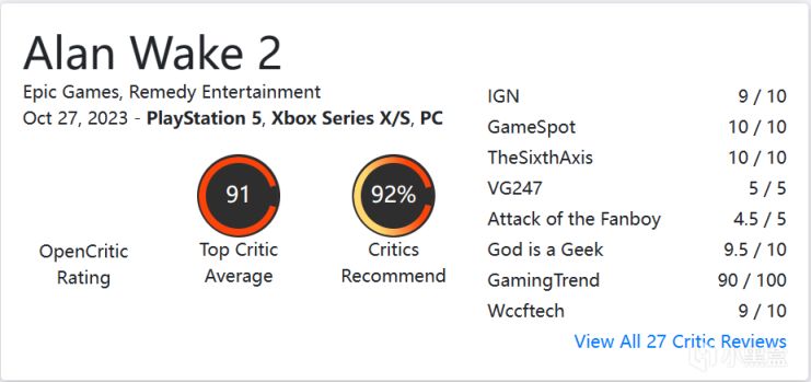 《心灵杀手2》媒体评分IGN9/GS10，MC89/OC91-第9张