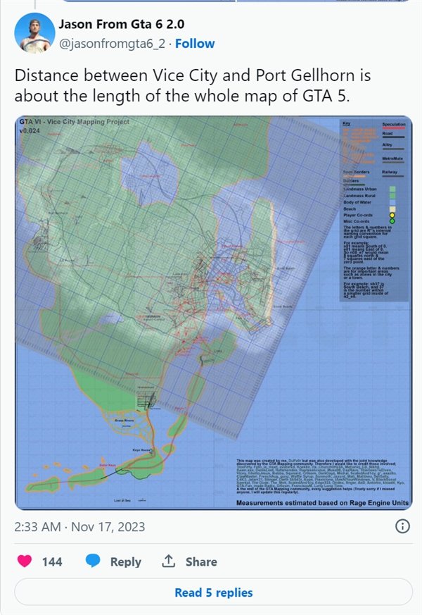 《GTA6》的开放世界地图：有5代的3倍大-第1张